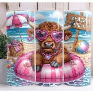 Highland Cow Beachy Mood 20oz Skinny Tumbler Insulated Cup